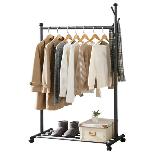 1 Rod Clothes Garment Rack on Wheels Metal Portable Modern Storage Multiple Shelf Rolling Extendable Organizer 1 Rod Clothes Garment Rack on Wheels Metal Portable Modern Storage Multiple Shelf Rolling Extendable Organizer